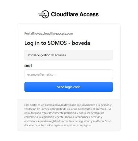 Puerta de Cloudflare Access: campo Email y botón Send login code