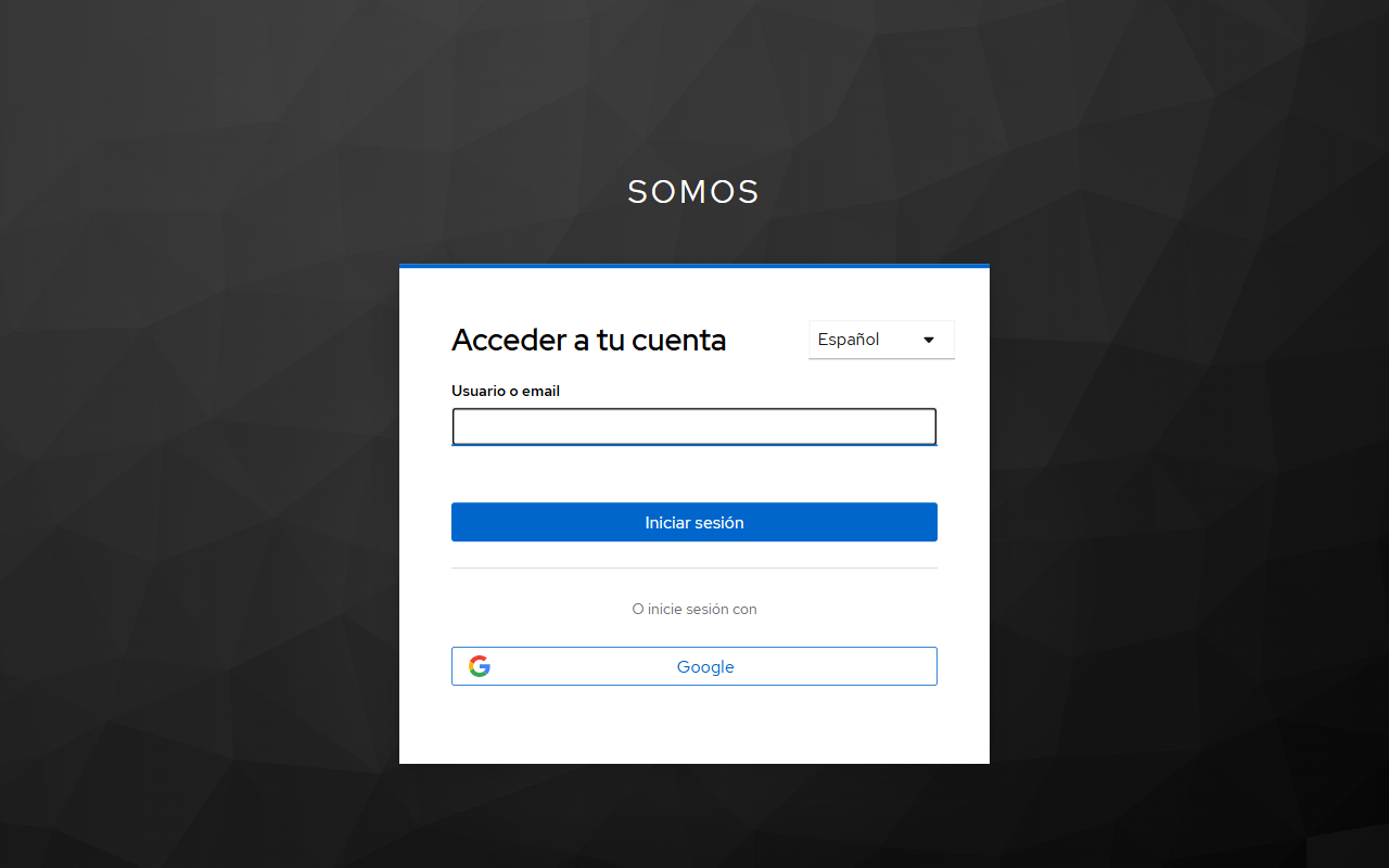 Pantalla Acceder a tu cuenta de SOMOS con el campo Usuario o email y el botón Iniciar sesión