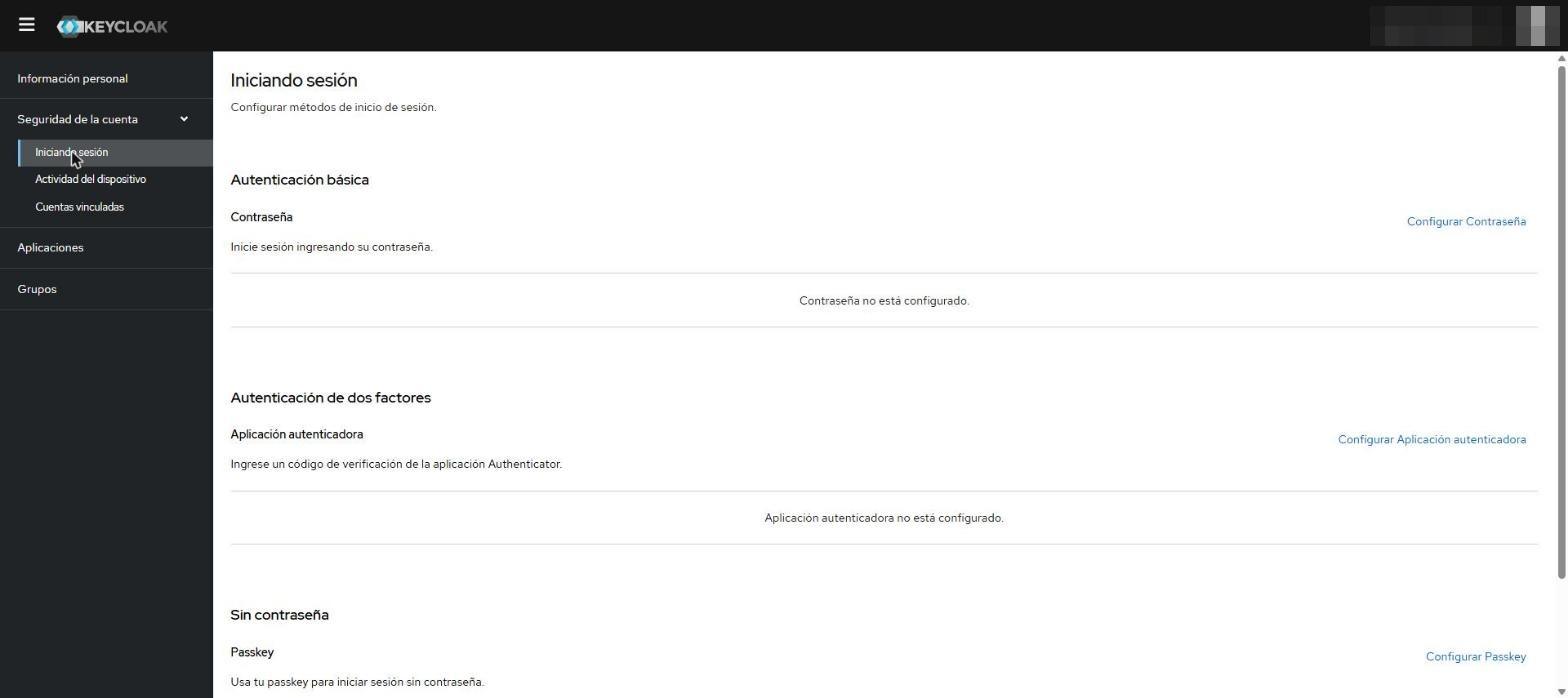 Cuenta de SOMOS, apartado Iniciando sesión, bloque Sin contraseña con el enlace Configurar Passkey